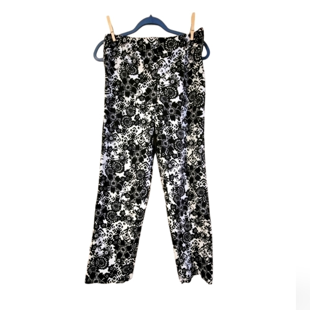 Talbots Black & White Floral Print Pants Side Zipper Size M